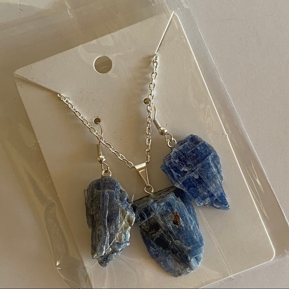 Raw Blue Kyanite Necklace & Earrings Set - NEW